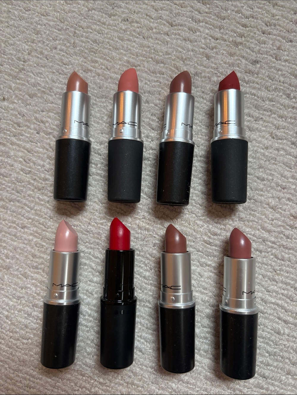 Bundle of 8 MAC Nudes, Pinks, and Red Lipsticks